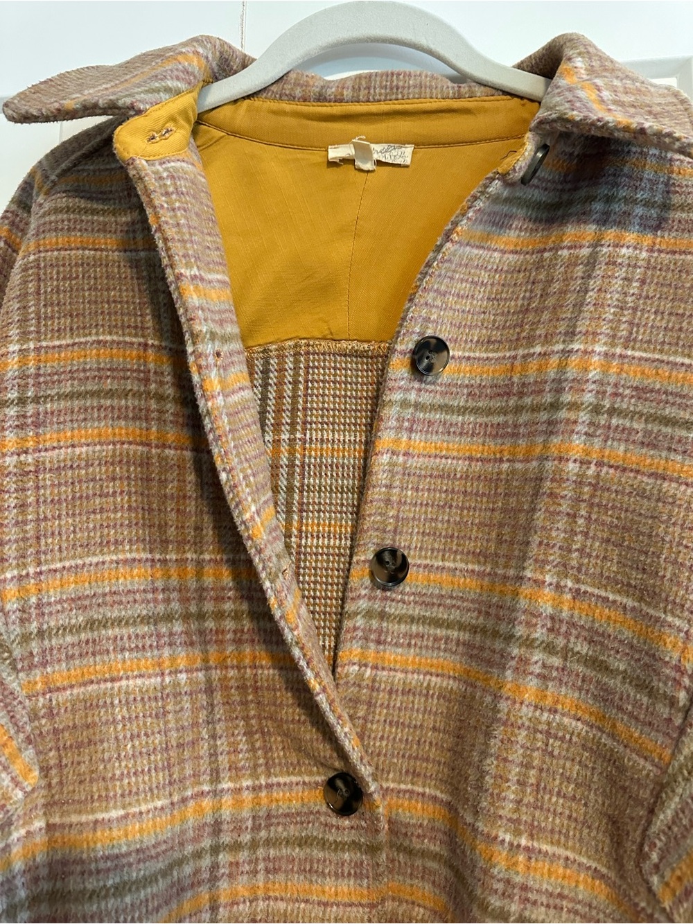 Mystree Plaid Shacket Jacket in Brown and Mustard - Picture 3 of 6